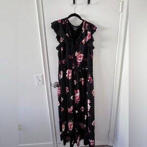 City Chic long cap sleeve dress with floral pattern